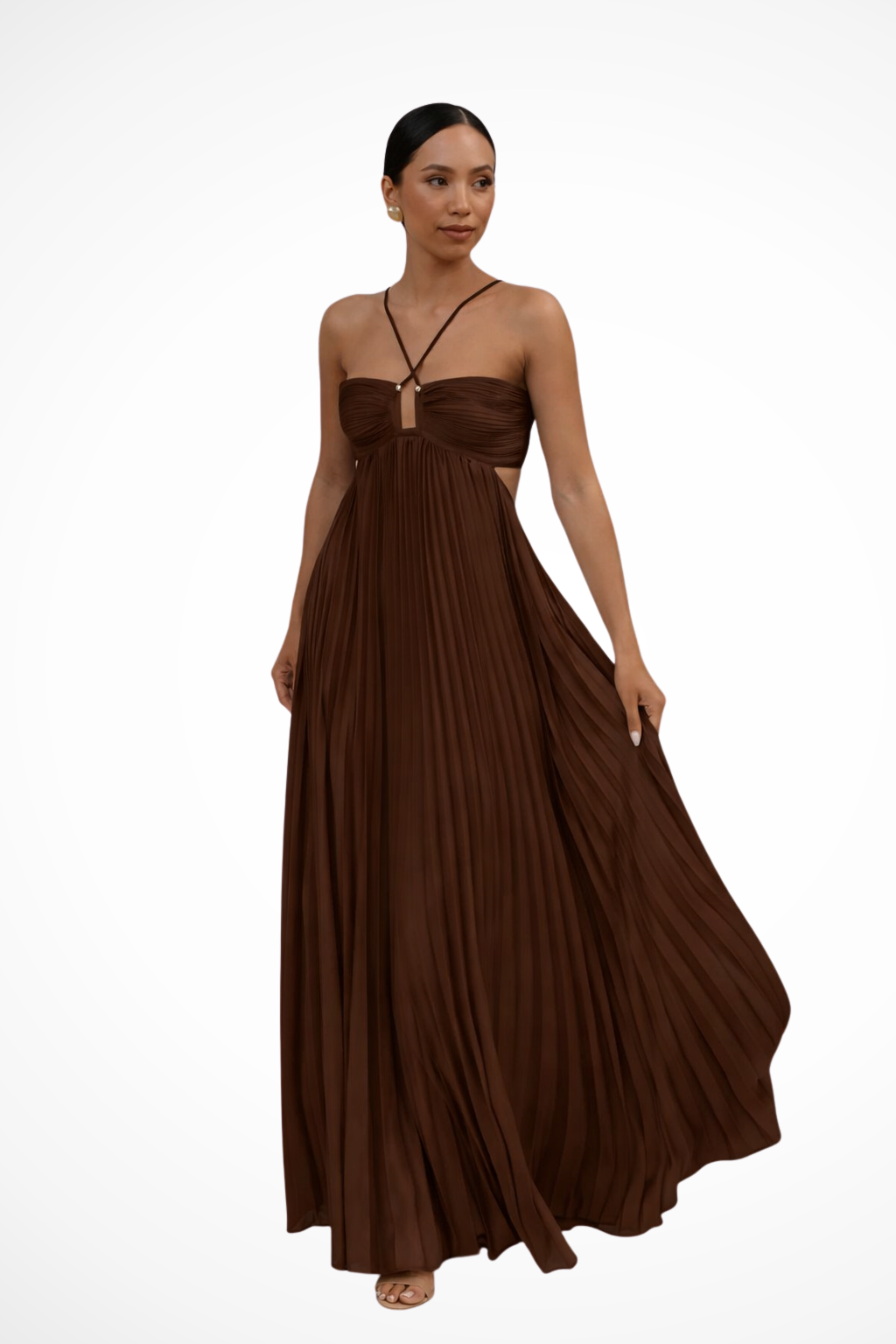 Halter Neck Backless Pleated Maxi Dress | Flowy Summer Style for Women