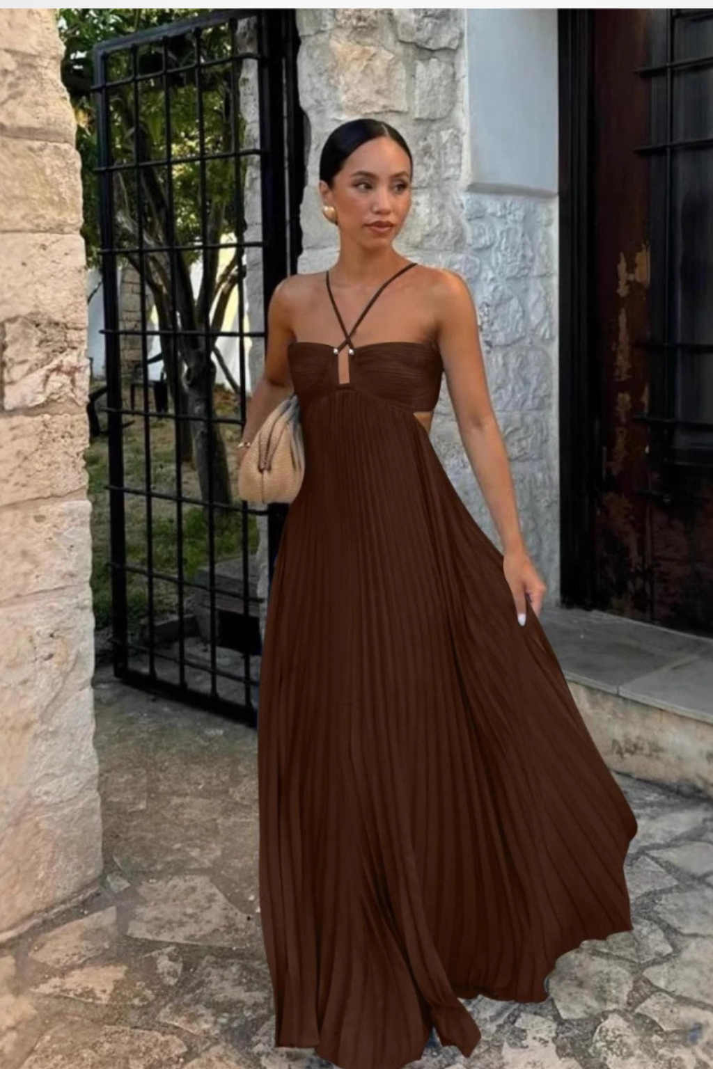 Halter Neck Backless Pleated Maxi Dress | Flowy Summer Style for Women
