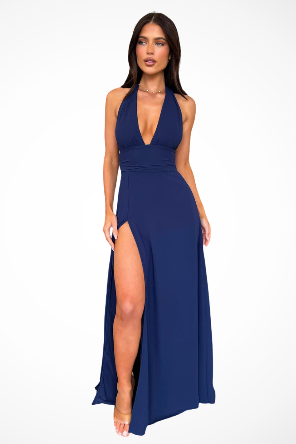 Halter Neck Maxi Dress for Women with Side Slit - Elegant Summer Evening Wear