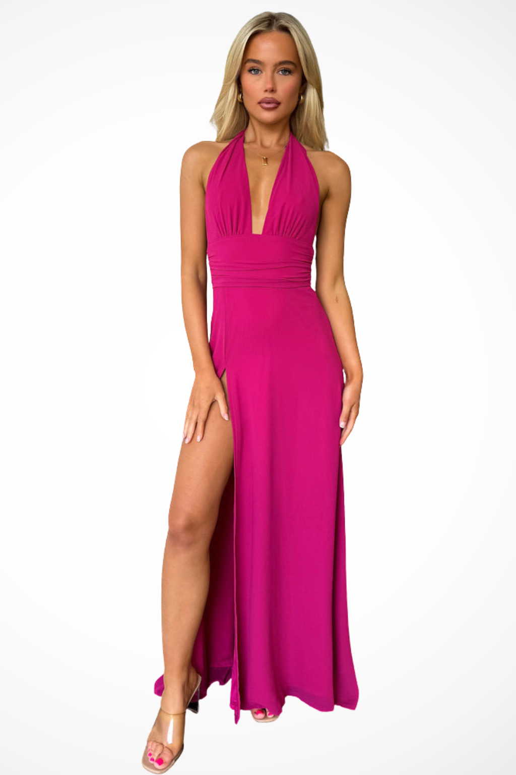 Halter Neck Maxi Dress for Women with Side Slit - Elegant Summer Evening Wear