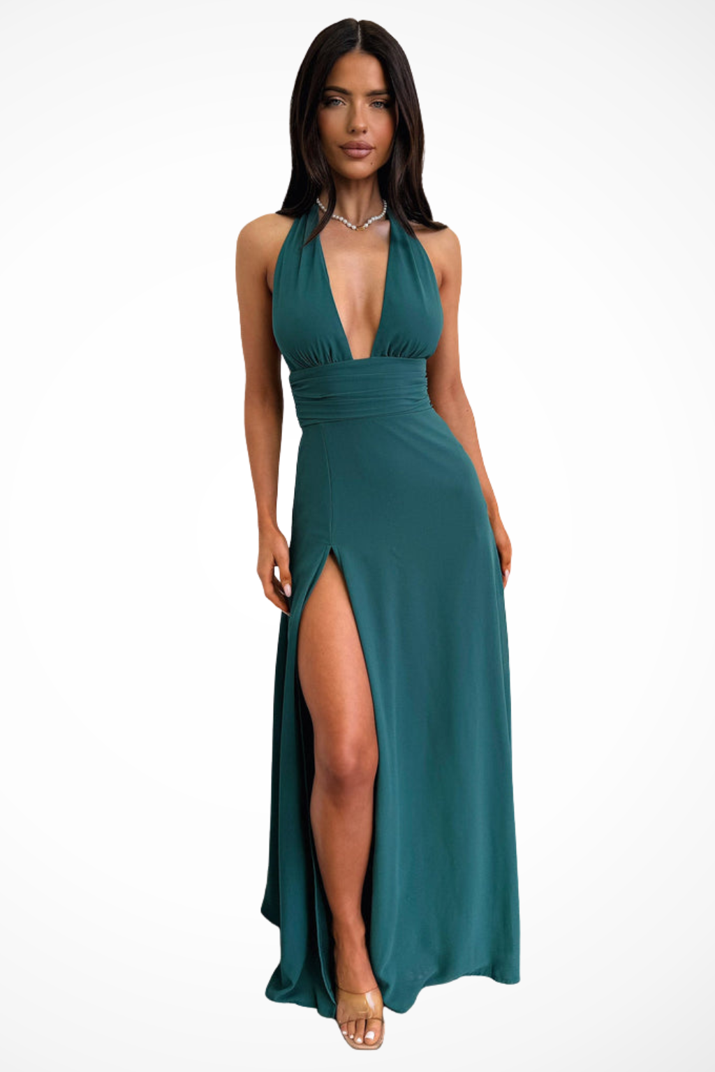 Halter Neck Maxi Dress for Women with Side Slit - Elegant Summer Evening Wear