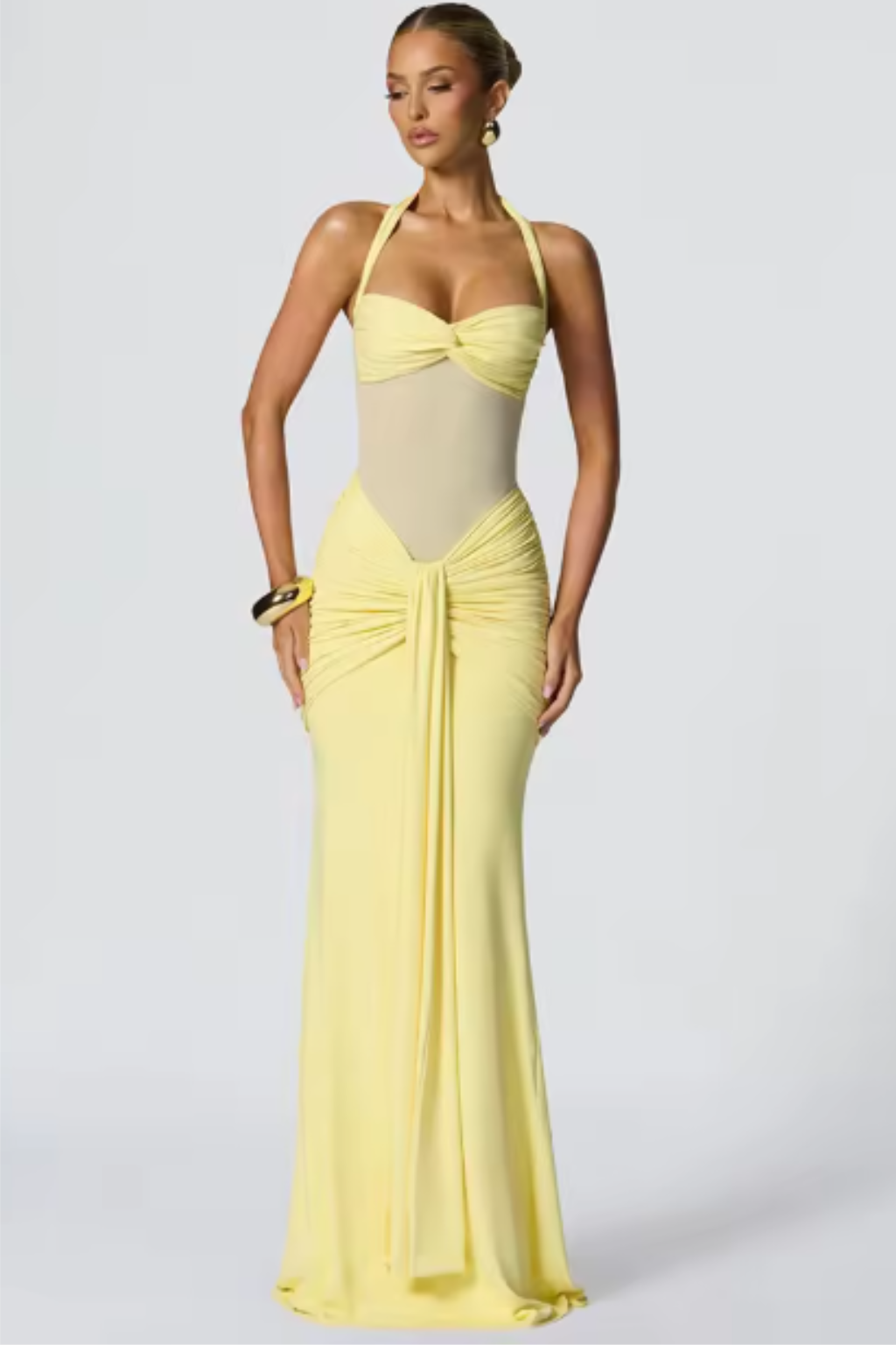 Halter Neck Ruched Maxi Dress for Women | Elegant Wedding Guest Attire