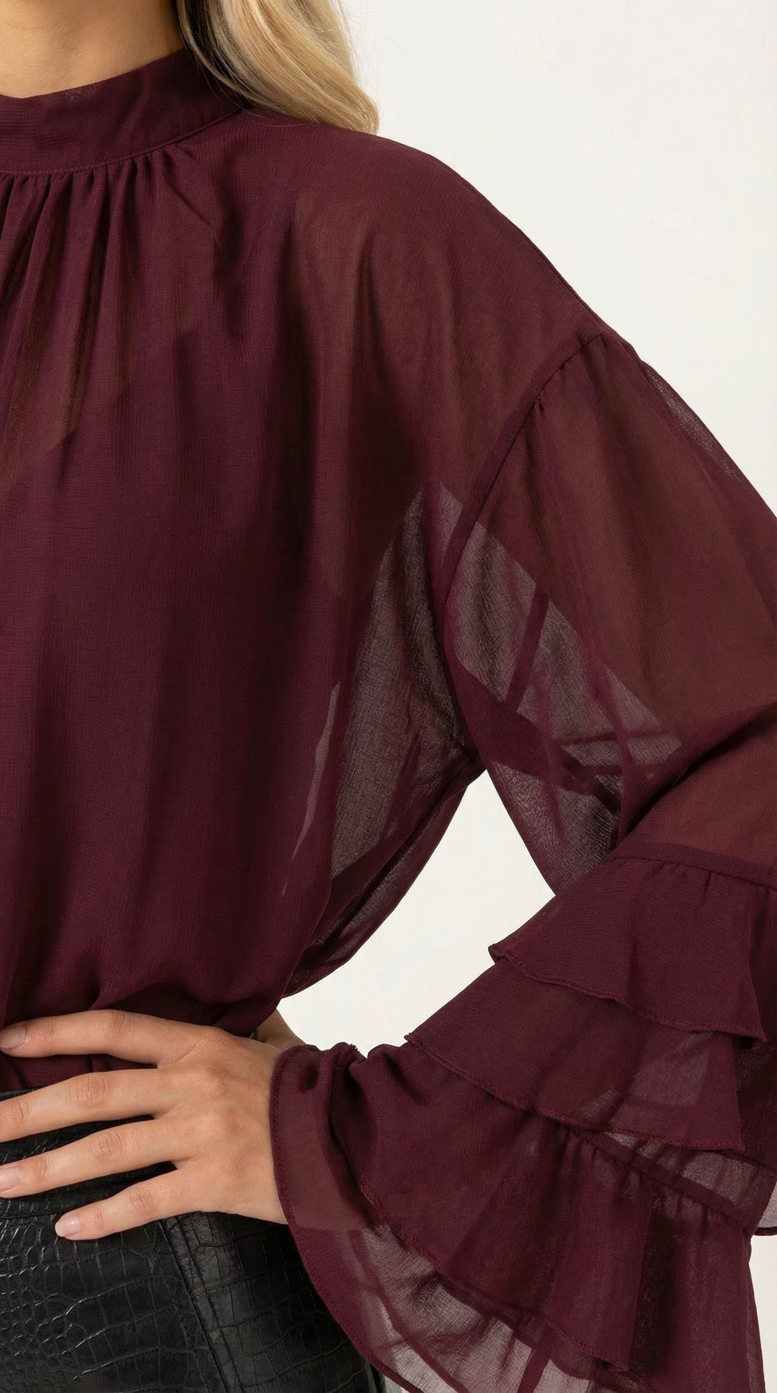 High Mock Neck Sheer Top - Lightweight Fabric - Elegant Layering Piece for Casual or Dressy Occasions