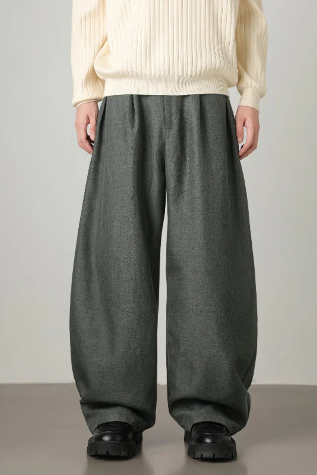 High Waist Pleated Wide Leg Trousers with Adjustable Belt for Men