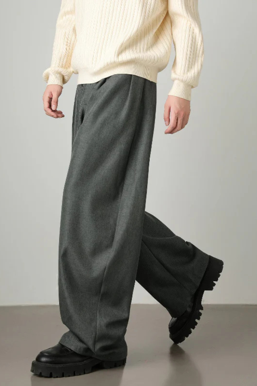 High Waist Pleated Wide Leg Trousers with Adjustable Belt for Men