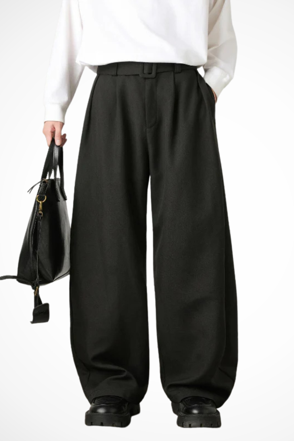 High Waist Pleated Wide Leg Trousers with Adjustable Belt for Men