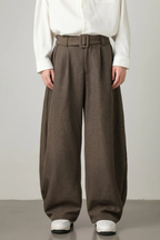 High Waist Pleated Wide Leg Trousers with Adjustable Belt for Men