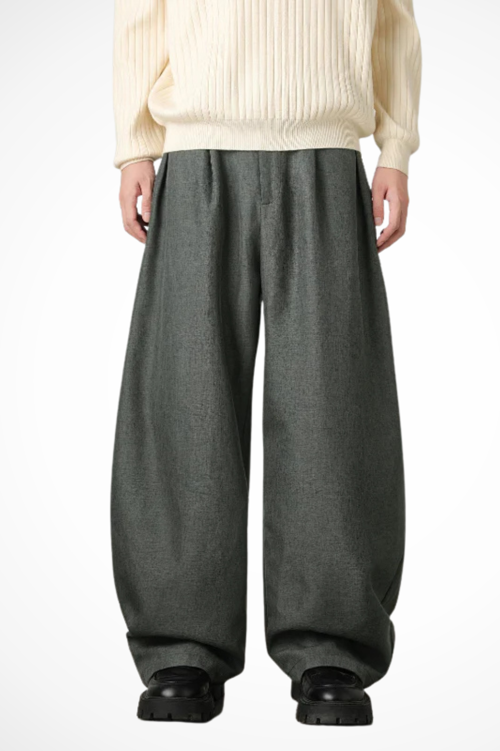 High Waist Pleated Wide Leg Trousers with Adjustable Belt for Men