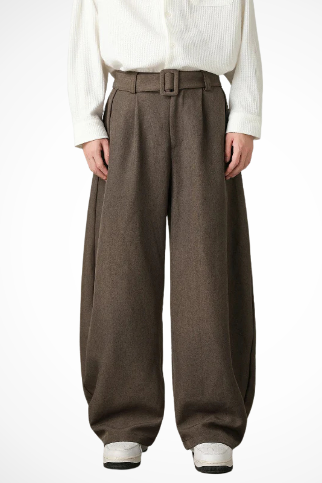 High Waist Pleated Wide Leg Trousers with Adjustable Belt for Men