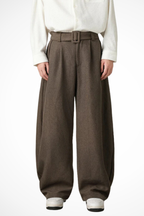 High Waist Pleated Wide Leg Trousers with Adjustable Belt for Men