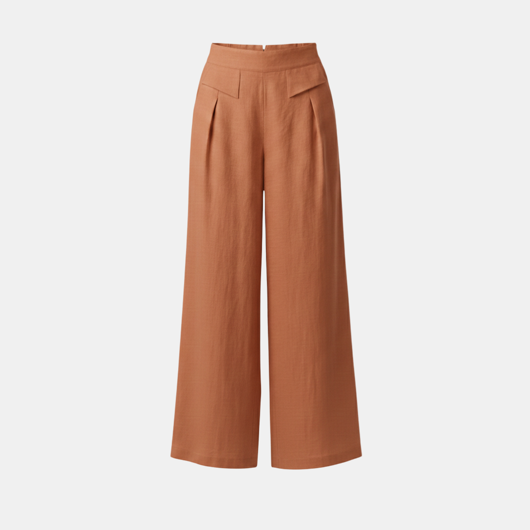 High Waist Wide Leg Cotton Linen Pants with Pockets - Plain Color Stones
