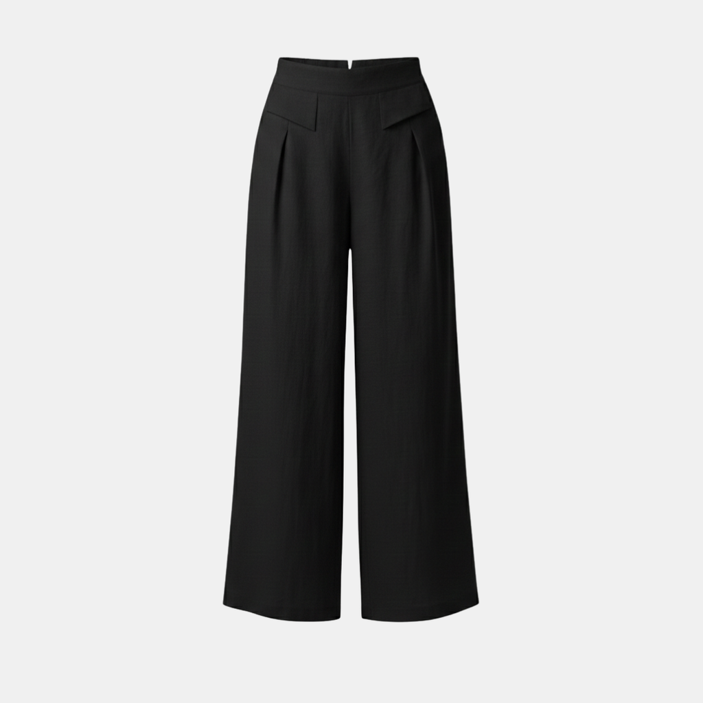 High Waist Wide Leg Cotton Linen Pants with Pockets - Plain Color Stones