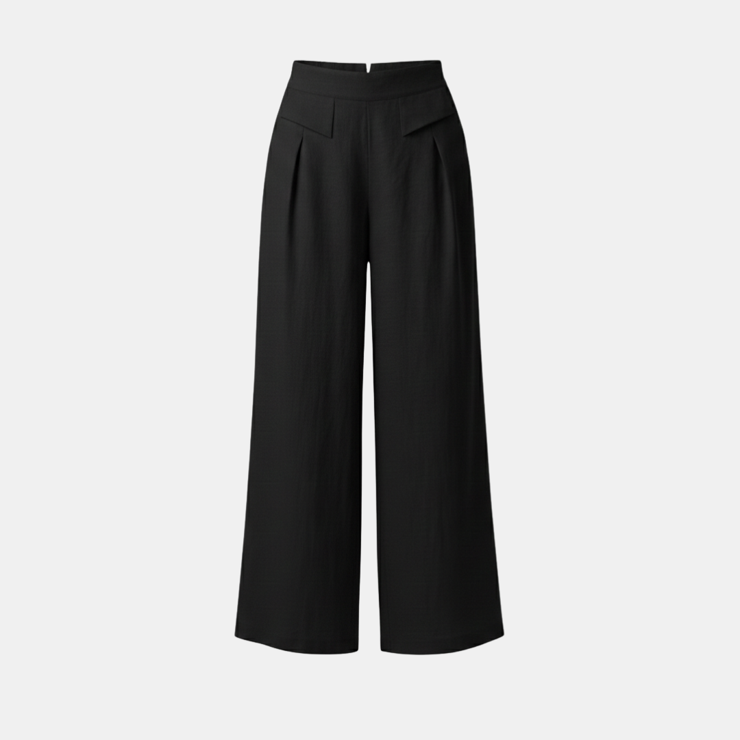 High Waist Wide Leg Cotton Linen Pants with Pockets - Plain Color Stones
