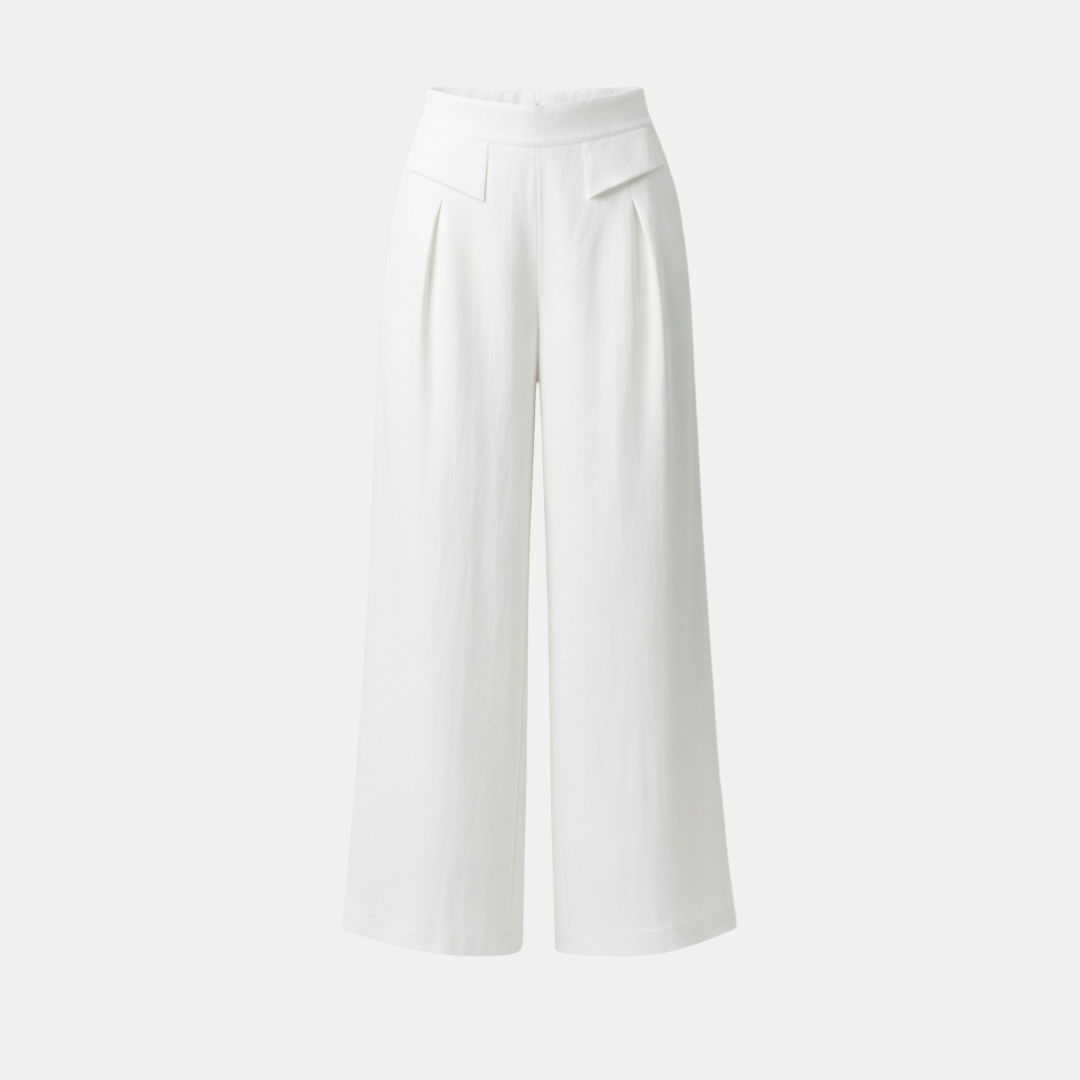 High Waist Wide Leg Cotton Linen Pants with Pockets - Plain Color Stones