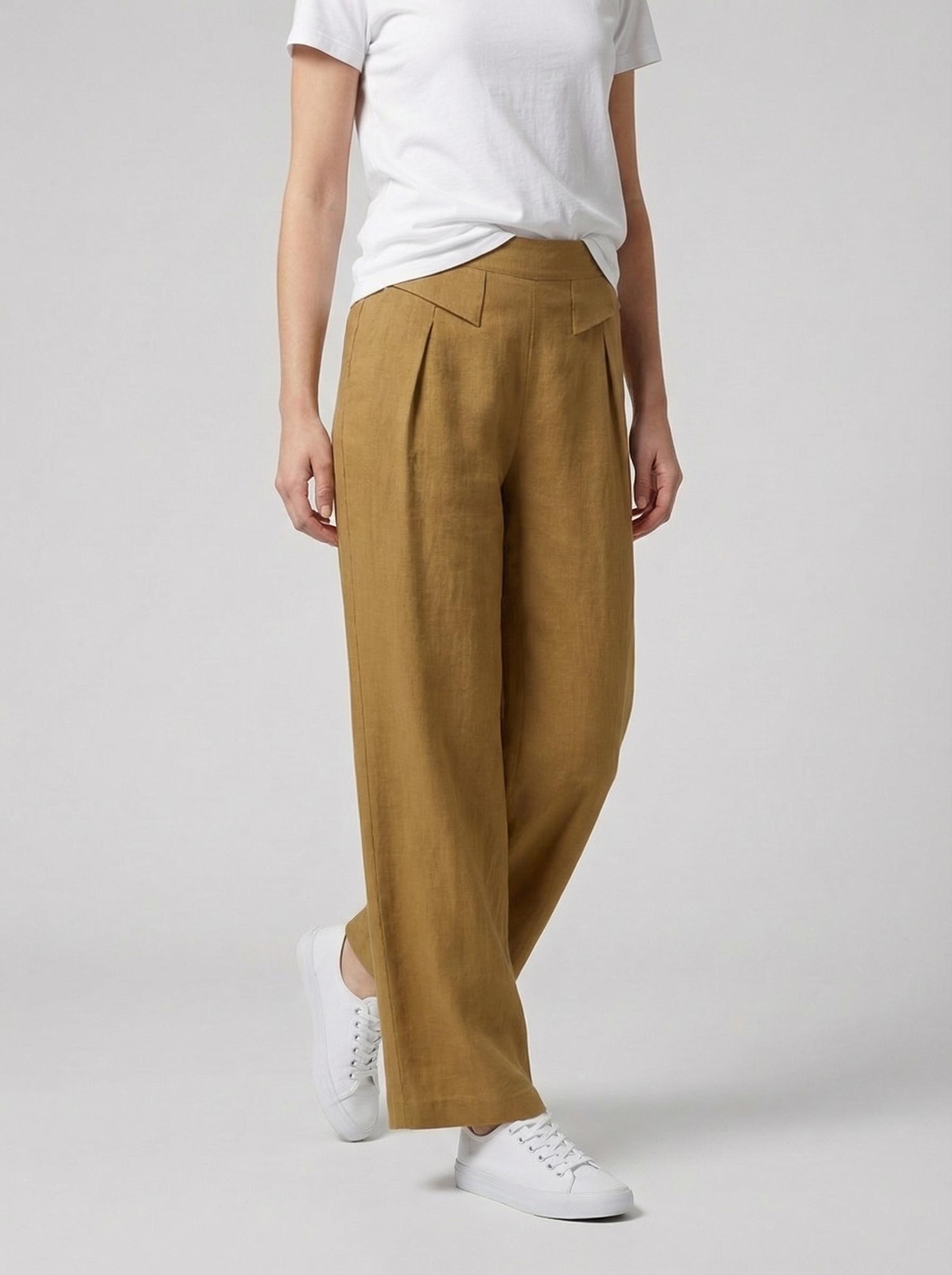 High Waist Wide Leg Cotton Linen Pants with Pockets - Plain Color Stones