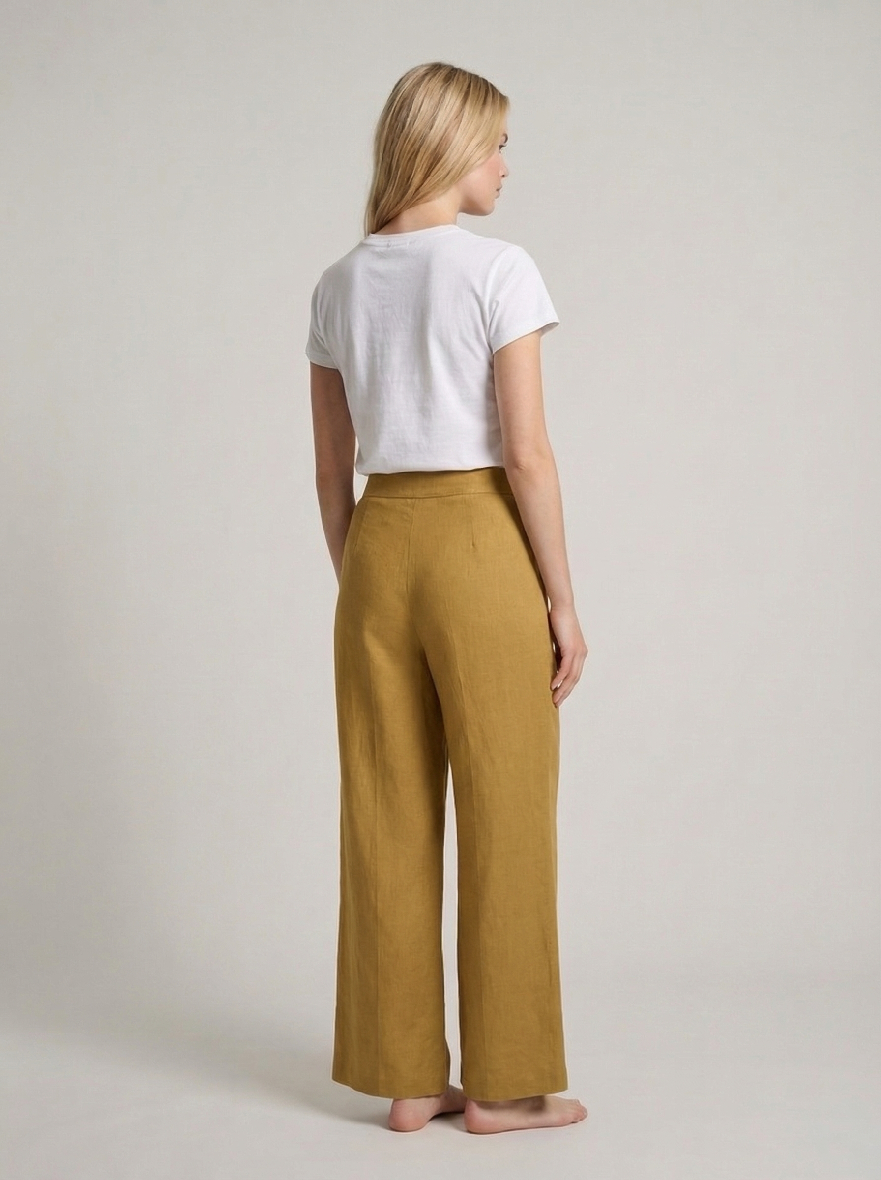 High Waist Wide Leg Cotton Linen Pants with Pockets - Plain Color Stones