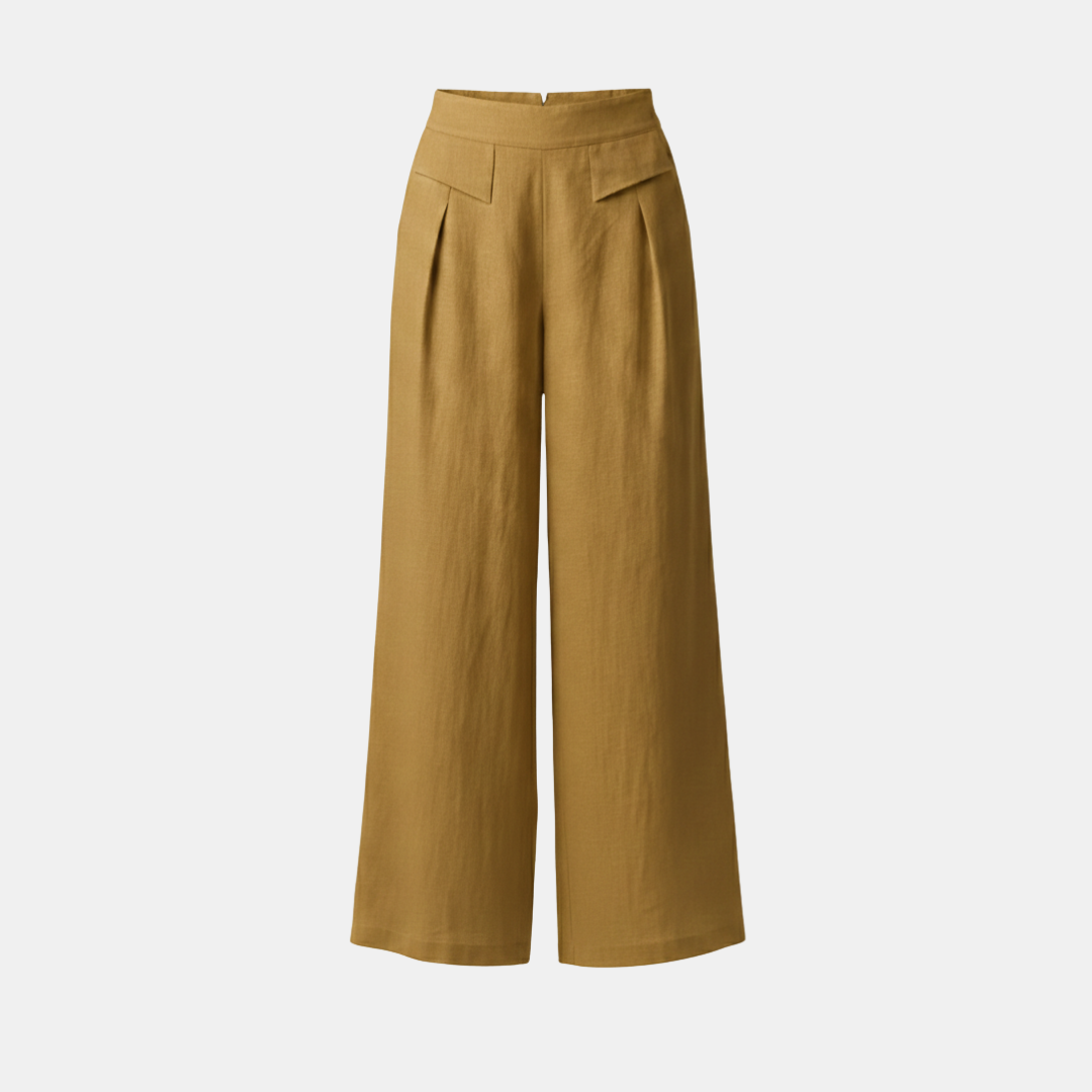 High Waist Wide Leg Cotton Linen Pants with Pockets - Plain Color Stones