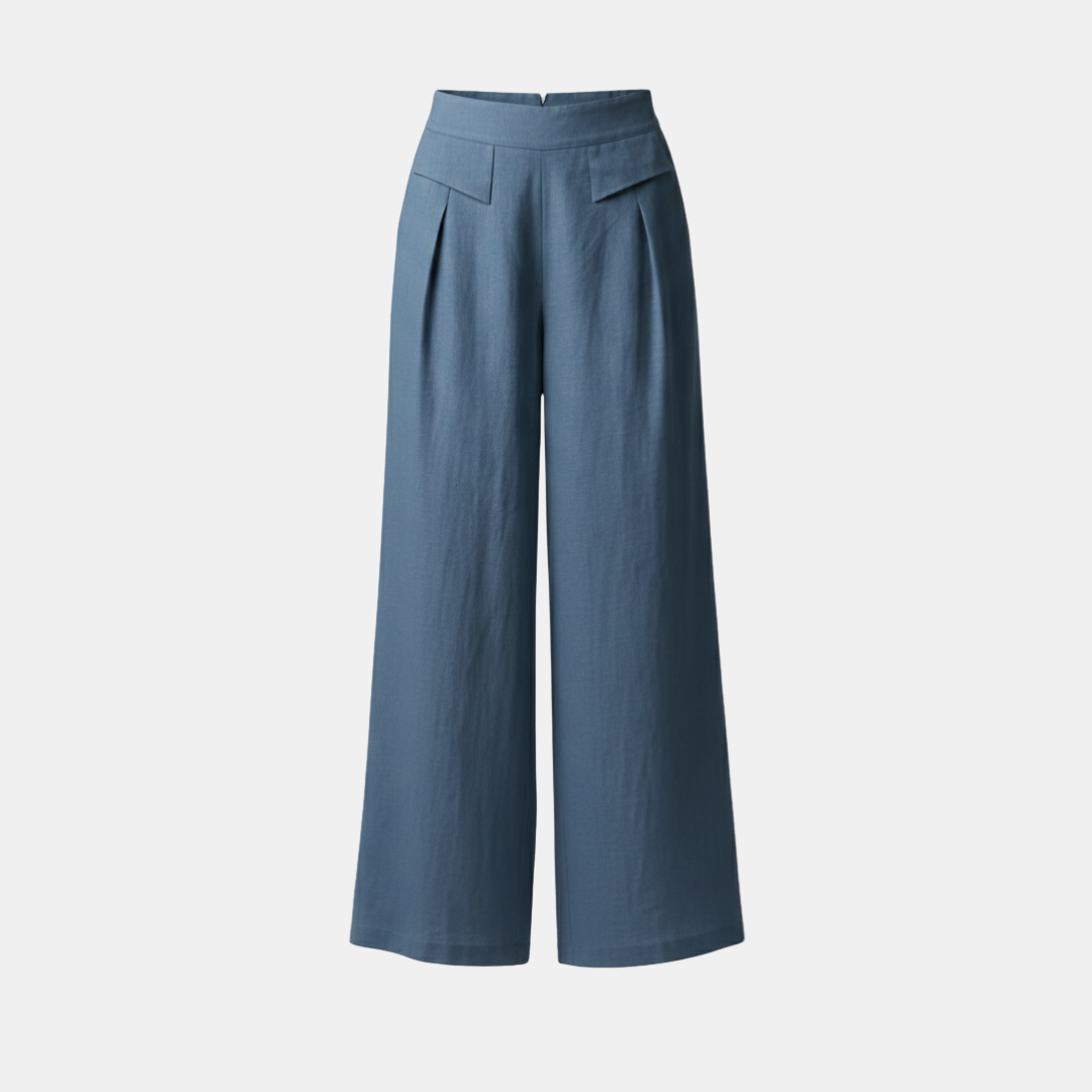 High Waist Wide Leg Cotton Linen Pants with Pockets - Plain Color Stones