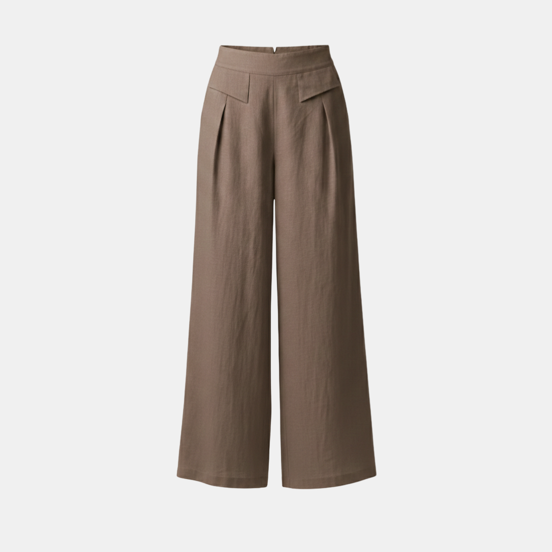 High Waist Wide Leg Cotton Linen Pants with Pockets - Plain Color Stones