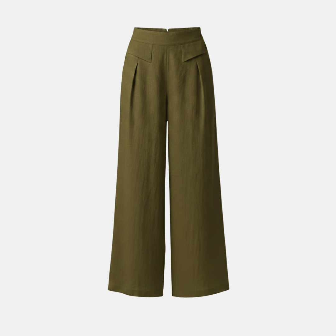 High Waist Wide Leg Cotton Linen Pants with Pockets - Plain Color Stones