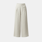 High Waist Wide Leg Cotton Linen Pants with Pockets - Plain Color Stones
