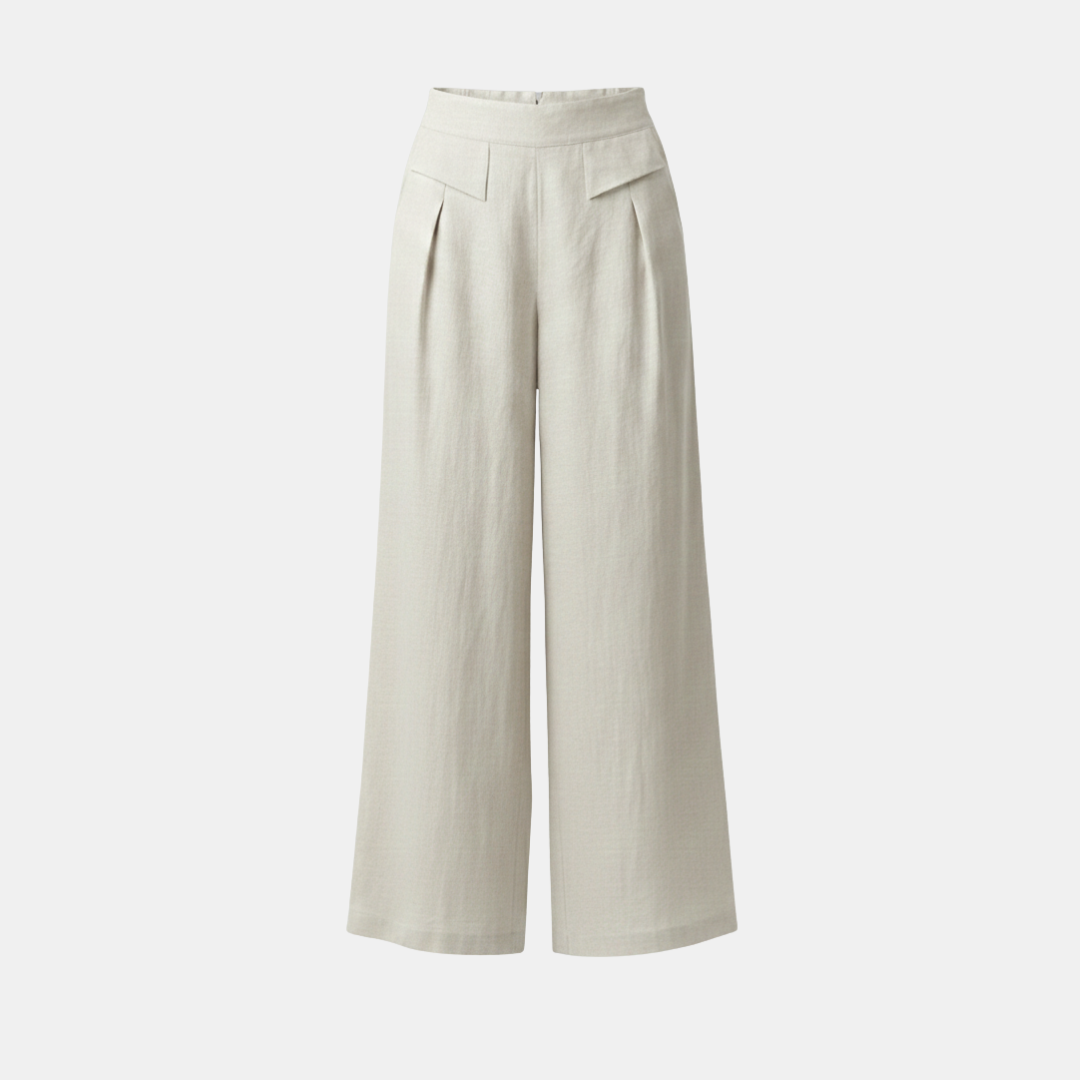 High Waist Wide Leg Cotton Linen Pants with Pockets - Plain Color Stones