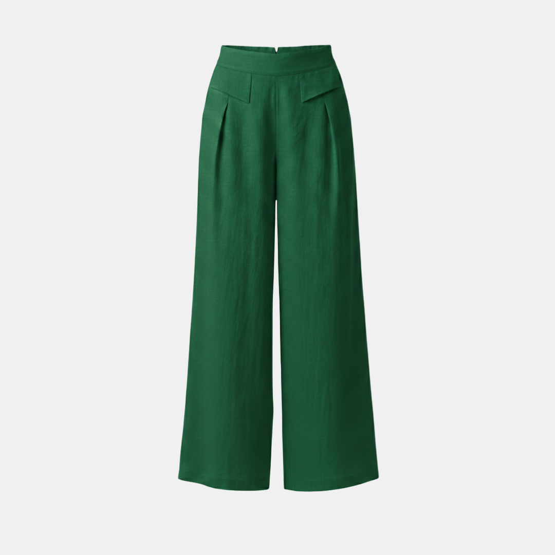 High Waist Wide Leg Cotton Linen Pants with Pockets - Plain Color Stones