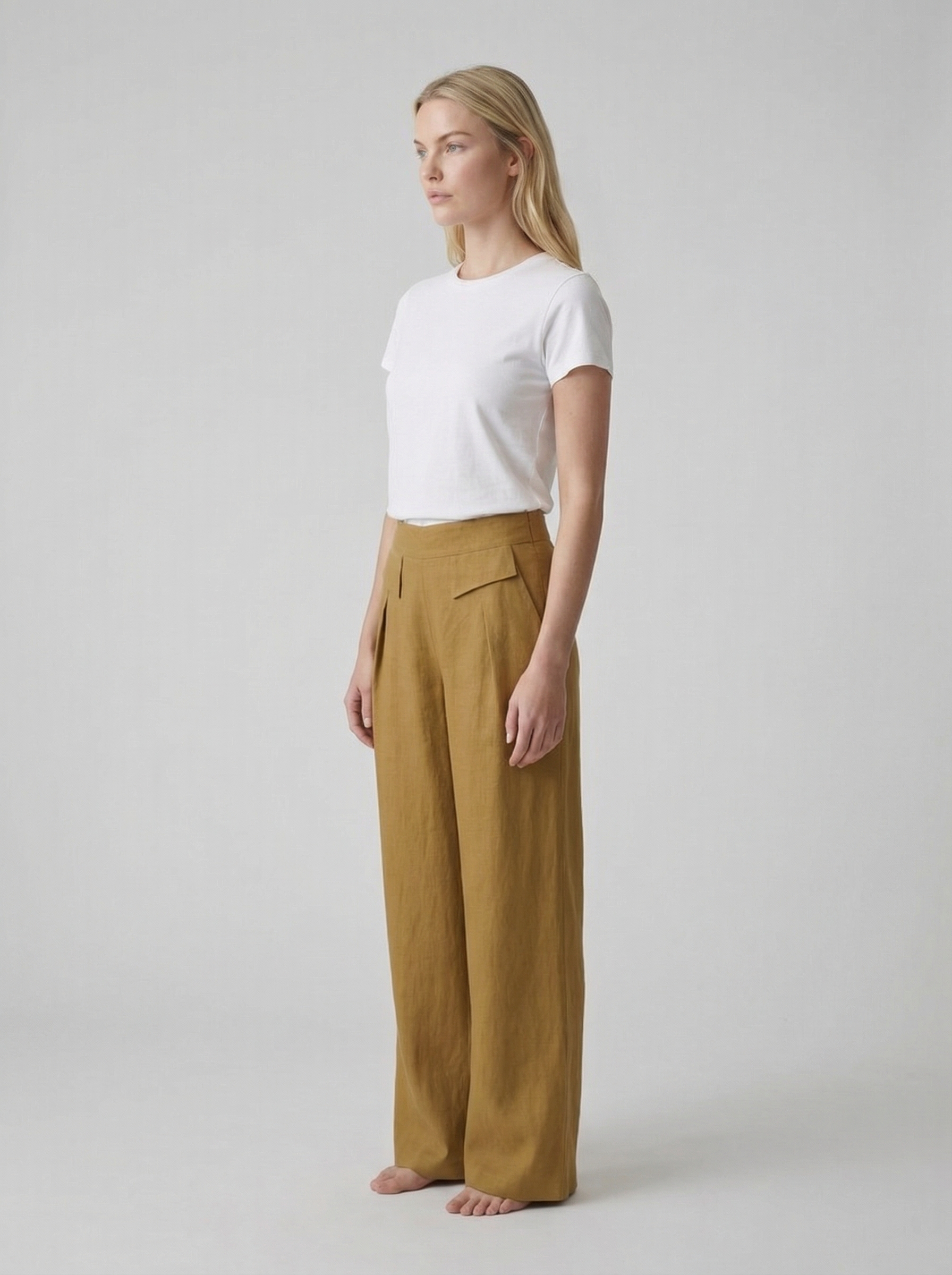 High Waist Wide Leg Cotton Linen Pants with Pockets - Plain Color Stones