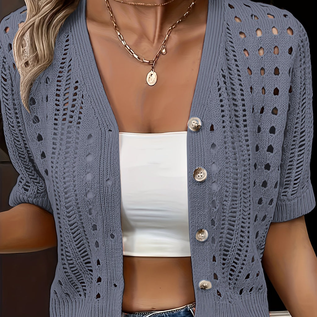 Hollow Knit Cardigan for Women - Lightweight Open Front Sweater - Casual Wear