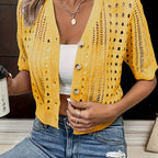 Hollow Knit Cardigan for Women - Lightweight Open Front Sweater - Casual Wear
