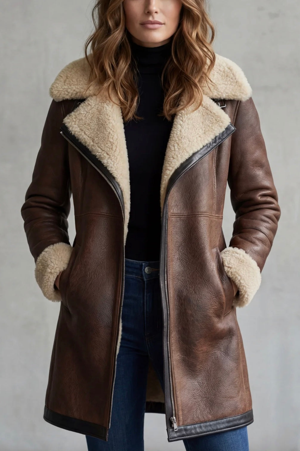 Elegante Lederjacke für Damen mit Lammfellfutter – Alltag, Freizeit