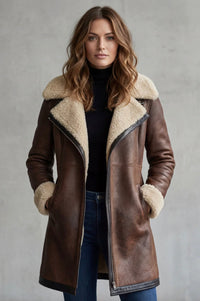 Women's Shearling-Lined Leather Jacket in Brown – Brown