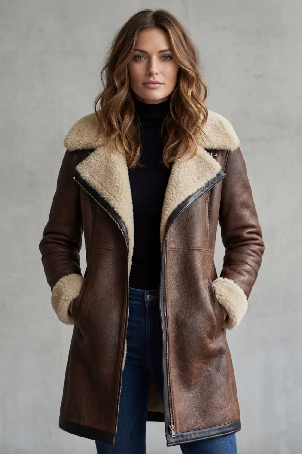 Elegante Lederjacke für Damen mit Lammfellfutter – Alltag, Freizeit