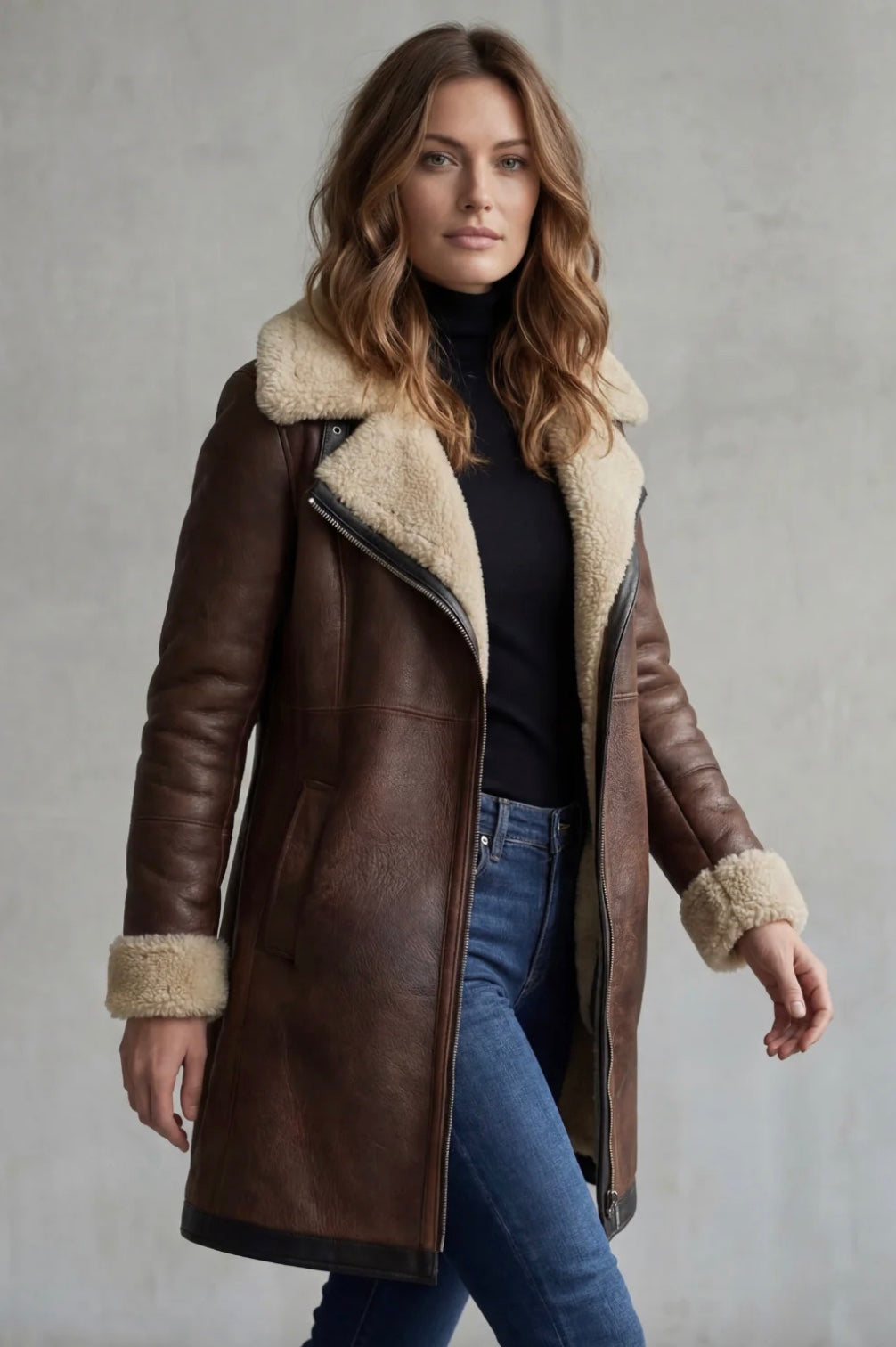 Elegante Lederjacke für Damen mit Lammfellfutter – Alltag, Freizeit