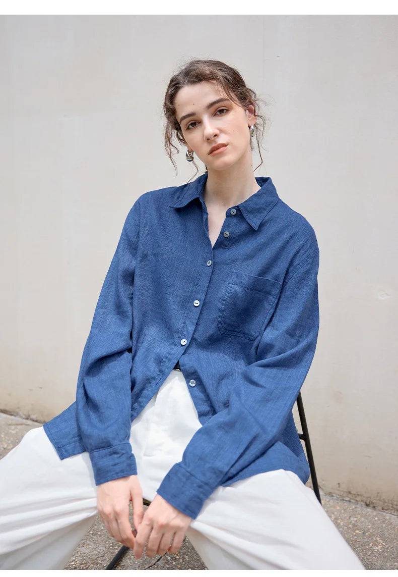 Indigo Linen Casual Shirt for Everyday Wear - Lightweight and Breathable