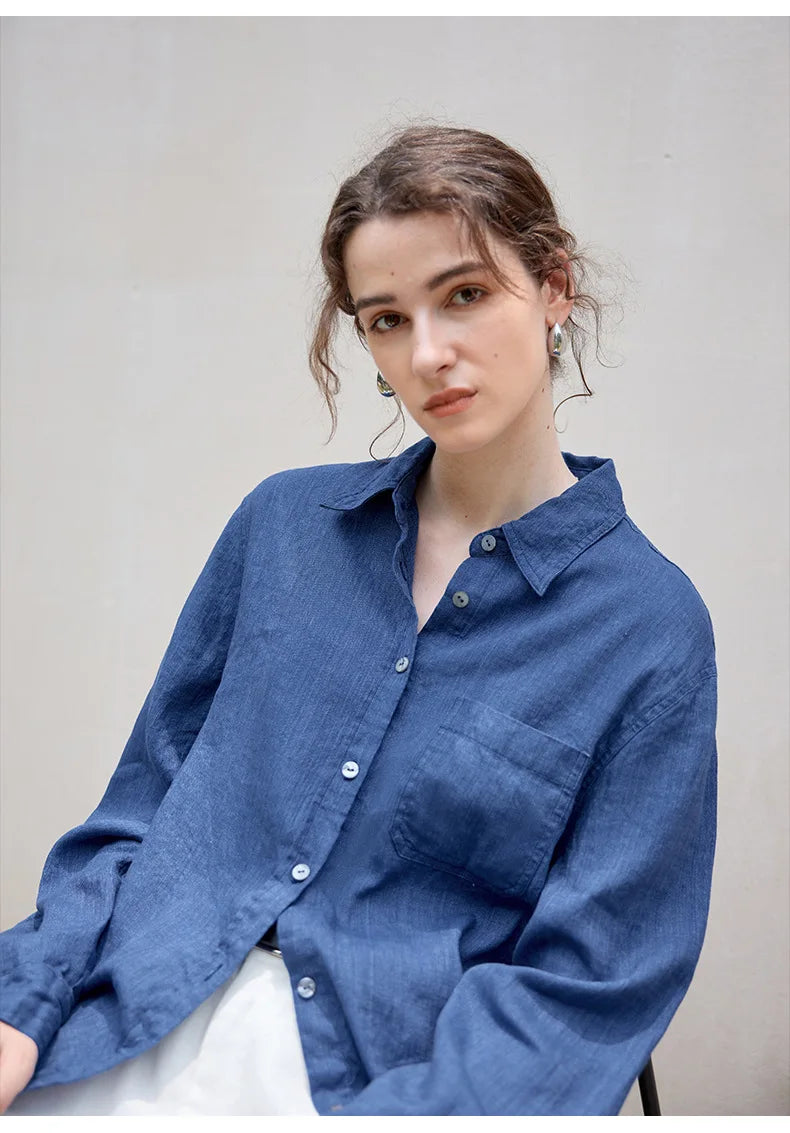 Indigo Linen Casual Shirt for Everyday Wear - Lightweight and Breathable