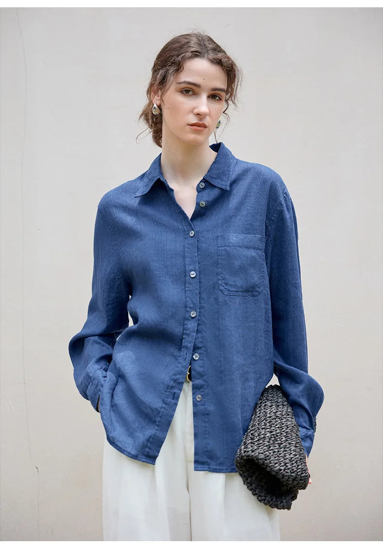 Indigo Linen Casual Shirt for Everyday Wear - Lightweight and Breathable