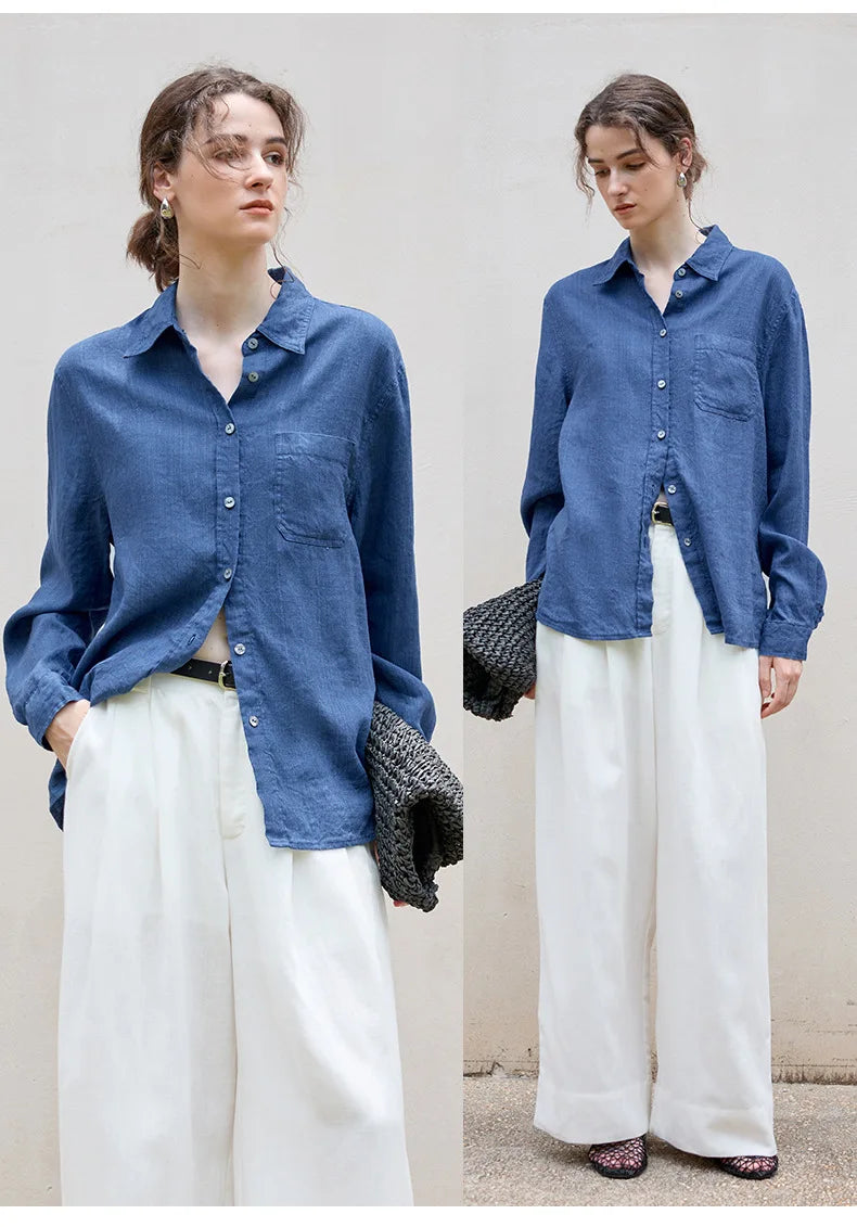 Indigo Linen Casual Shirt for Everyday Wear - Lightweight and Breathable