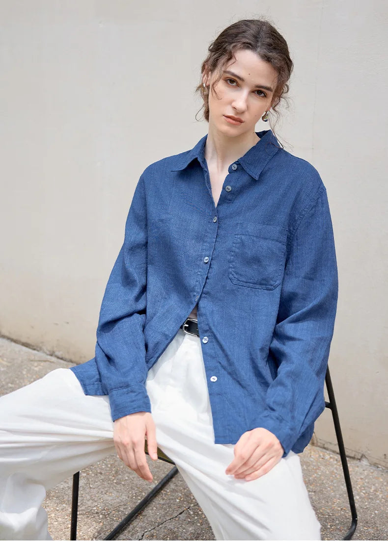 Indigo Linen Casual Shirt for Everyday Wear - Lightweight and Breathable
