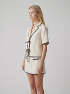 Ivory Linen Blend Women's Co-ord Shirt and Skirt Set for Casual Wear