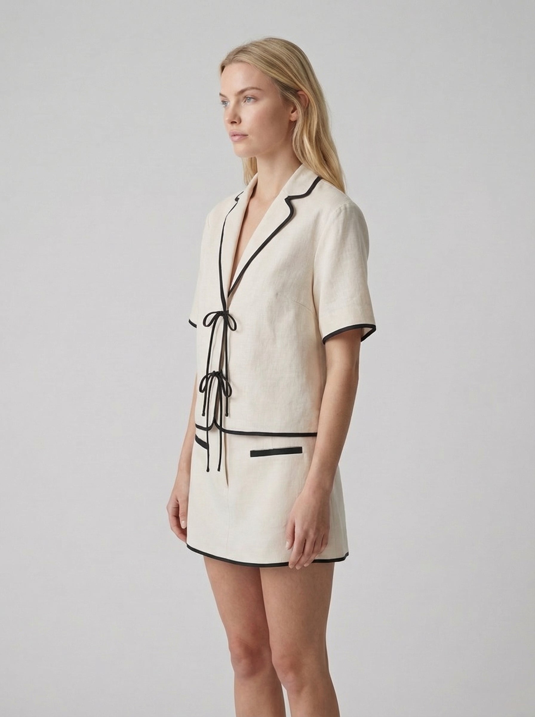 Ivory Linen Blend Women's Co-ord Shirt and Skirt Set for Casual Wear