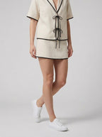 Ivory Linen Blend Women's Co-ord Shirt and Skirt Set for Casual Wear