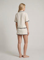 Ivory Linen Blend Women's Co-ord Shirt and Skirt Set for Casual Wear