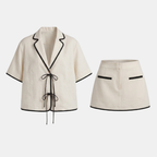 Ivory Linen Blend Women's Co-ord Shirt and Skirt Set for Casual Wear