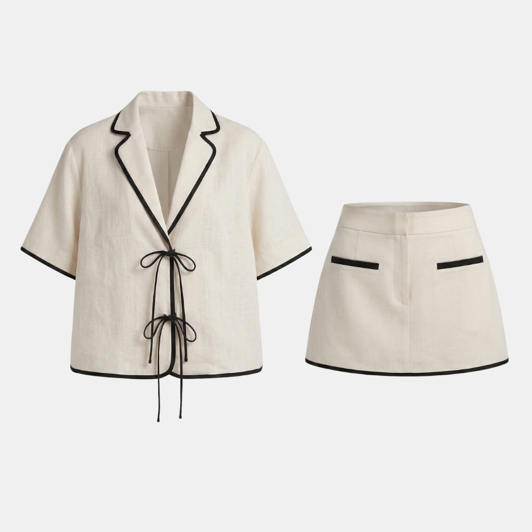 Ivory Linen Blend Women's Co-ord Shirt and Skirt Set for Casual Wear