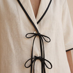 Ivory Linen Blend Women's Co-ord Shirt and Skirt Set for Casual Wear