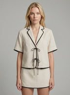 Ivory Linen Blend Women's Co-ord Shirt and Skirt Set for Casual Wear