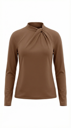 Knotted Mock Neck Blouse in Lightweight Fabric for Casual or Office Wear
