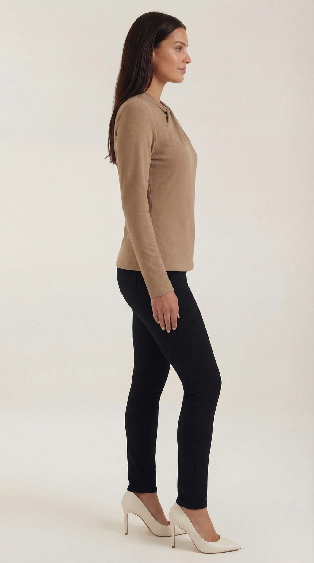 Knotted Mock Neck Blouse in Lightweight Fabric for Casual or Office Wear