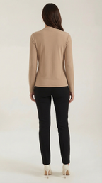 Knotted Mock Neck Blouse in Lightweight Fabric for Casual or Office Wear